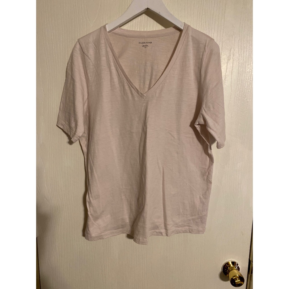Eileen Fisher Womens Blush Pink Organic Cotton V-Neck Slub T-Shirt Size S
0251